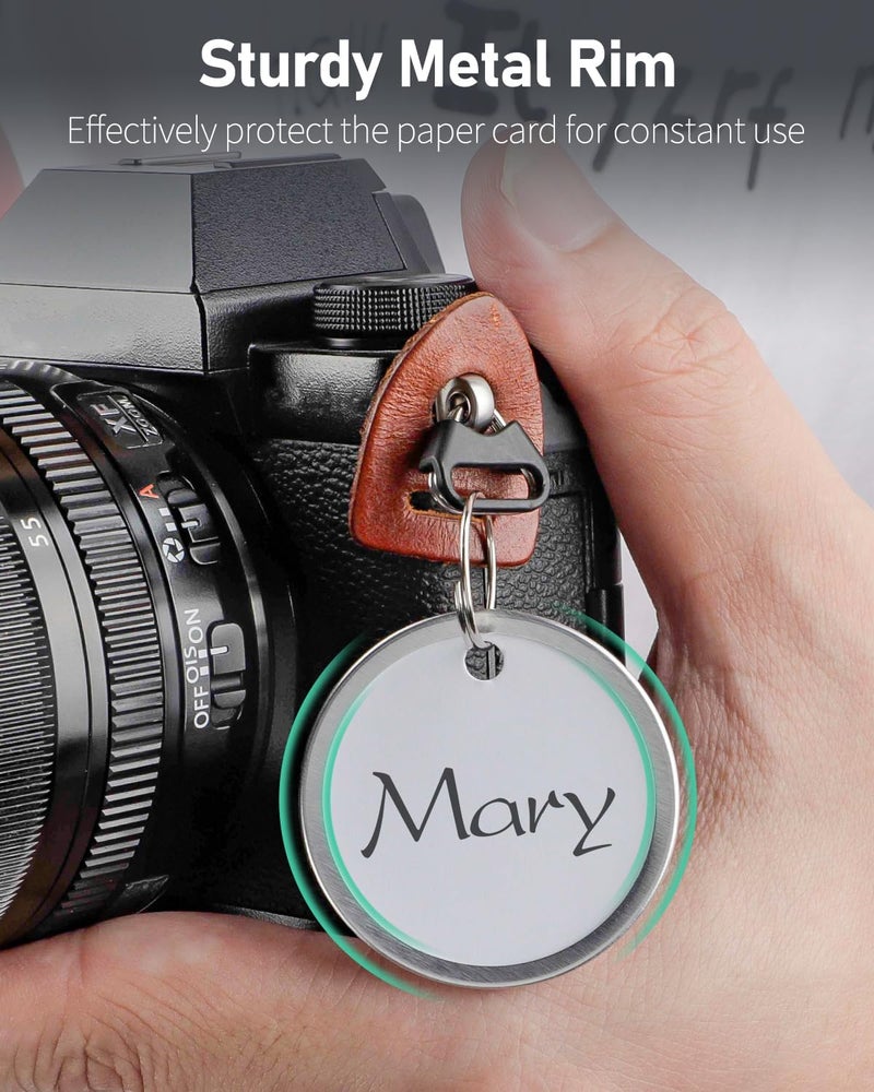 Uniclife 50 Pcs Key Tags 1.5 Inch Round Key Chain Tags Writable White Paper Labels with Metal Edges and Split Rings Sturdy Lightweight Key Item Identifiers - Image 3
